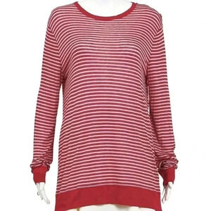 [S] T BY ALEXANDER WANG  CHERRY AND GREY STRIPE LINEN BLEND SWEATER